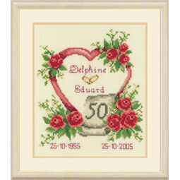 Golden 50th Wedding Anniversary Heart Cross Stitch Kit