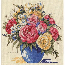 Pastel Floral Vase Cross Stitch Kit
