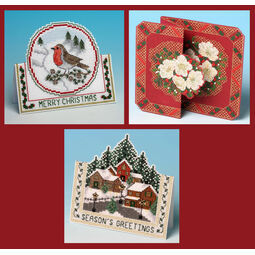 3D Christmas Cross Stitch Card Kits Set 2 - Christmas Robin, Christmas Village & Christmas Rose