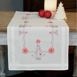 Christmas Trees On White Embroidery Table Runner Kit