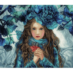 Blue Flowers Girl Cross Stitch Kit