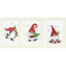 Christmas Gnomes Cross Stitch Card Kits - Set of 3