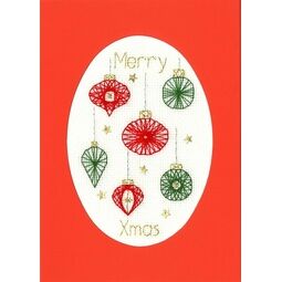 Red & Green Christmas Baubles Cross Stitch Card Kit