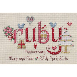 Ruby 40th Wedding Anniversary Word Sampler Cross Stitch Kit