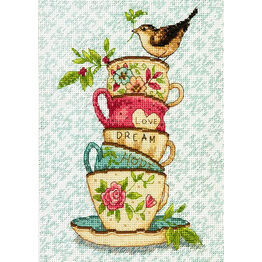 Stacked Tea Cups Cross Stitch Kit
