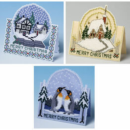 3D Christmas Cross Stitch Card Kits (Set1) - Snow Globe, Penguin and Winter Afternoon