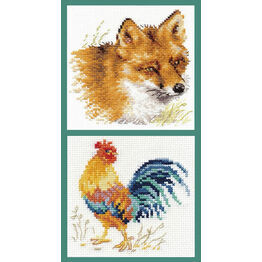 Fox & Cockerel Cross Stitch Kits - Set of 2