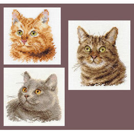 Feline Friends Cross Stitch Kits - Set of 3