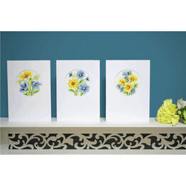 Blue & Yellow Flowers Set Of 3 Cross Stitch Card Kits