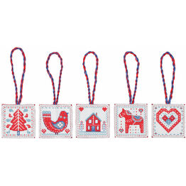 Red & Blue Nordic Christmas Decorations Cross Stitch Kit
