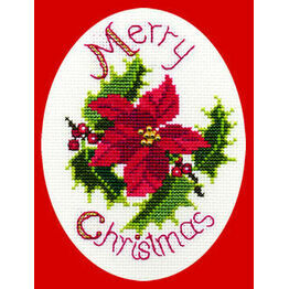 Poinsettia & Holly Cross Stitch Christmas Card Kit