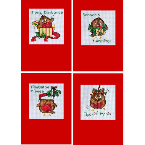 Seasons Tweetings Robin Christmas Card Cross Stitch Kits (Set Of 4)