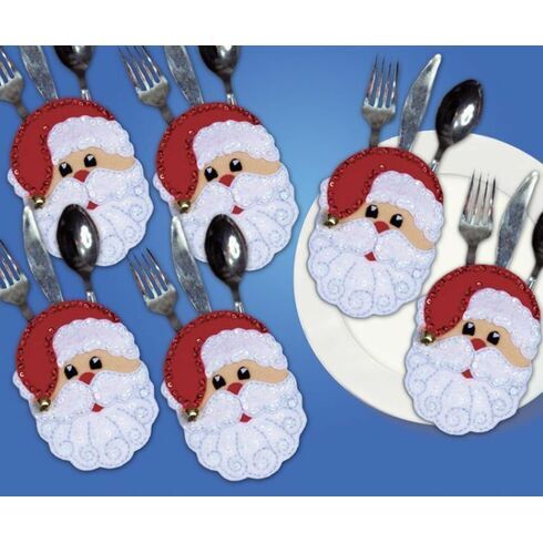 Santa Faces Cutlery Pockets Felt Kit