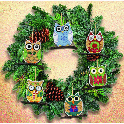 Owl Christmas Tree Ornaments Cross Stitch Kit