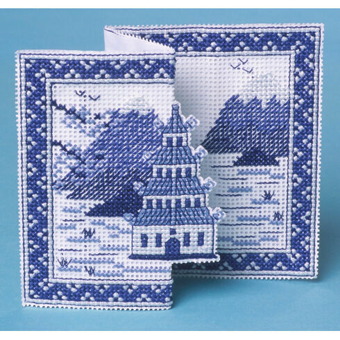 Blue Pagoda 3D Cross Stitch Card Kit