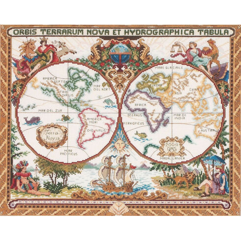 Olde World Map Cross Stitch Kit
