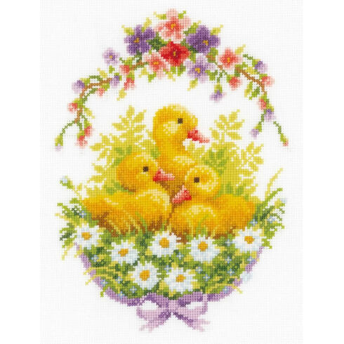Ducklings With Daisies III Cross Stitch Kit