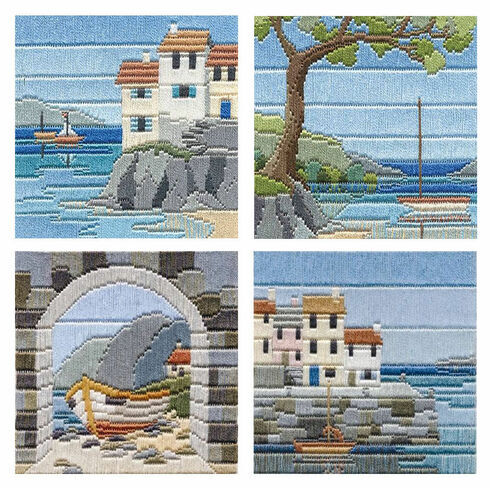 Set Of 4 Coastal Scene Long Stitch Kits