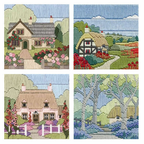 Set Of 4 Cottage Long Stitch Kits