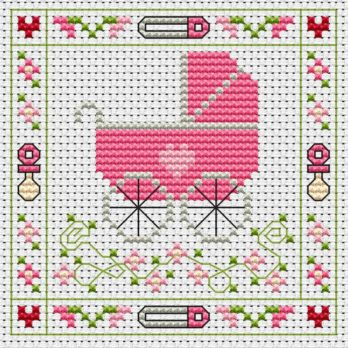 Pink Pram Cross Stitch Card Kit