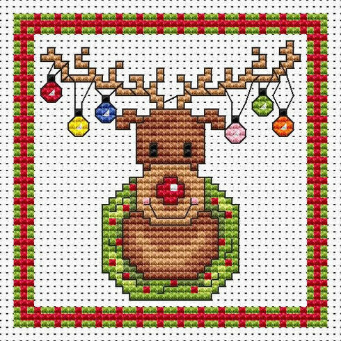 Rudolph Lights Cross Stitch Christmas Card Kit
