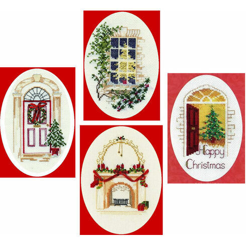 Home Collection Set Of 4 Christmas Card Cross Stitch Kits