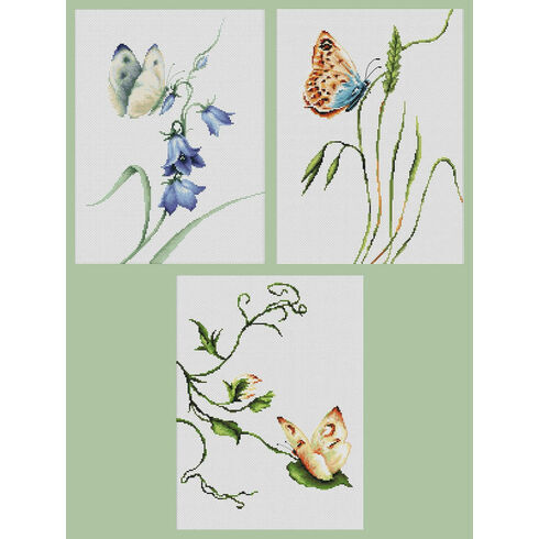 Set Of 3 Butterfly Cross Stitch Kits - Summer Delight, Smell Of Summer & Touch