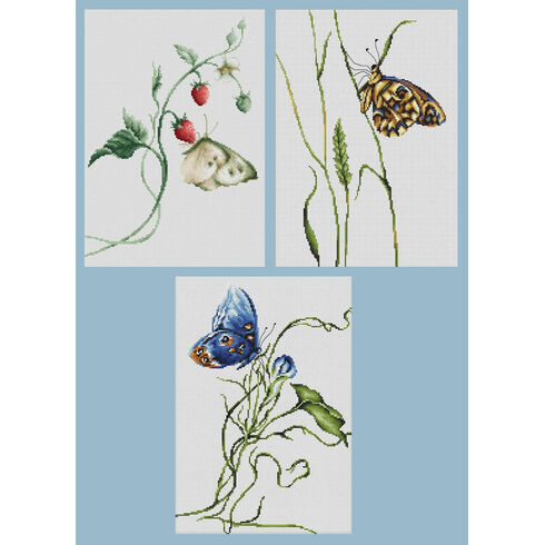 Set Of 3 Butterfly Cross Stitch Kits - Aroma Of Summer, Emotion & Spirit Of Summer