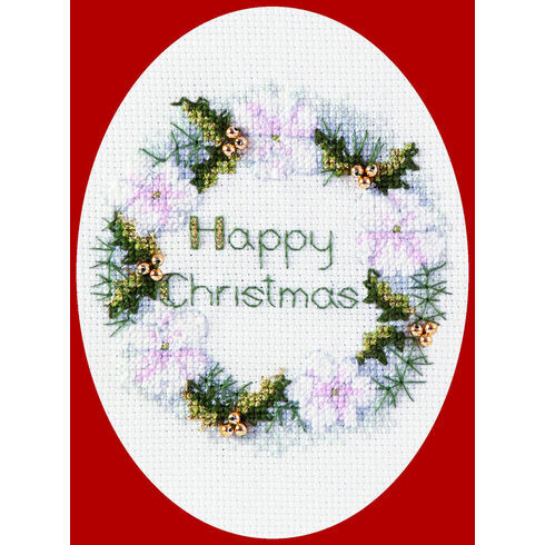 Golden Wreath Cross Stitch Christmas Card Kit