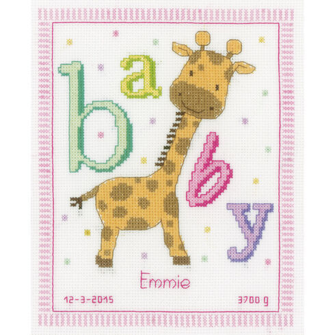 Baby Giraffe Birth Sampler Cross Stitch Kit