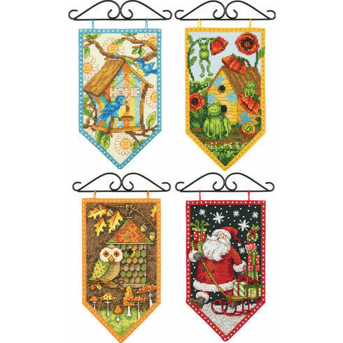 Set Of 4 Seasonal Banner Cross Stitch Kits