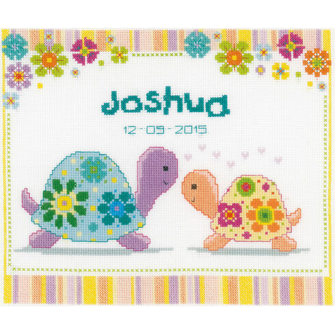 Colourful Turtles Birth Record Cross Stitch Kit