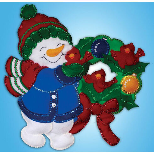 Snowman Wreath Christmas Wall Hanging Felt Kit