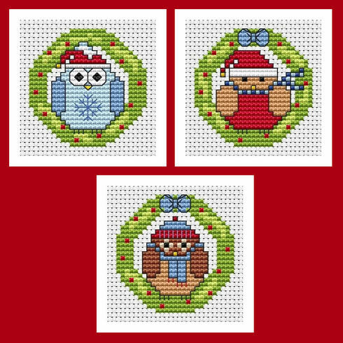 Christmas Wreath Cross Stitch Card Kits - Set Of 3
