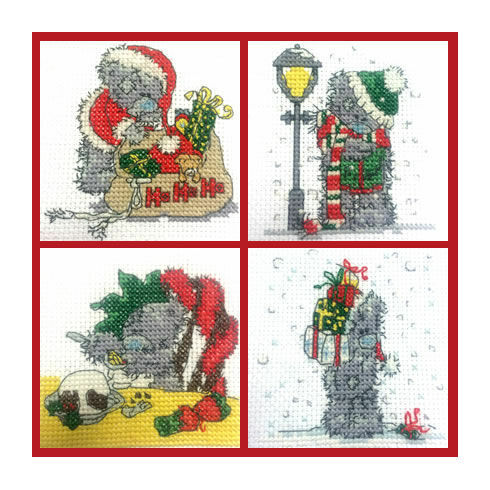 Set Of 4 Mini Tatty Teddy Christmas Cross Stitch Kits (set 2)