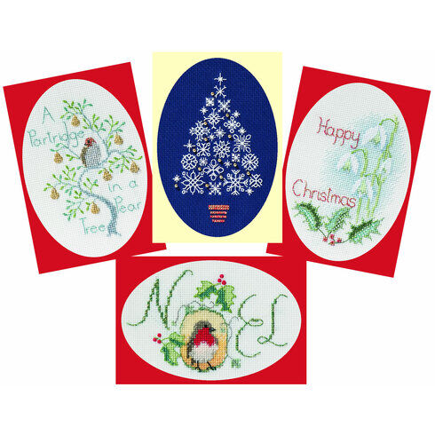 Happy Christmas Collection Cross Stitch Christmas Cards - Set Of 4