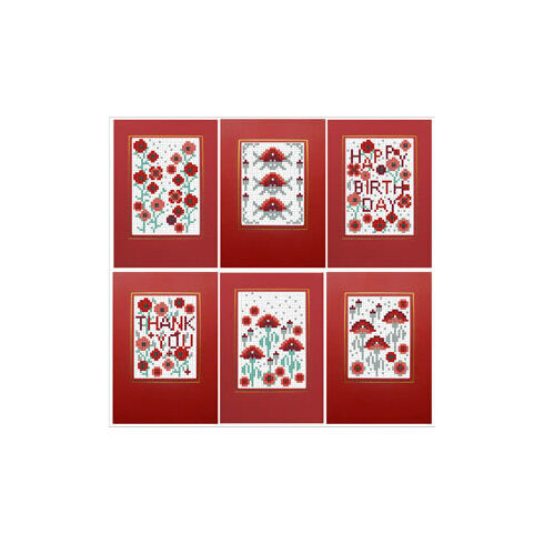 Poppies Cross Stitch Card Kits (Set of 6)
