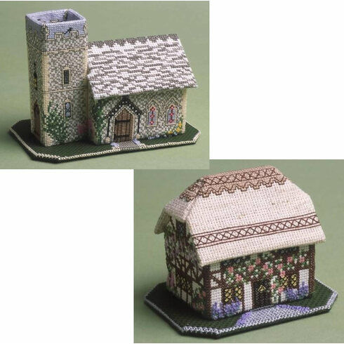 Foxglove Cottage And The Church - Set Of 2 3D Cross Stitch Kits