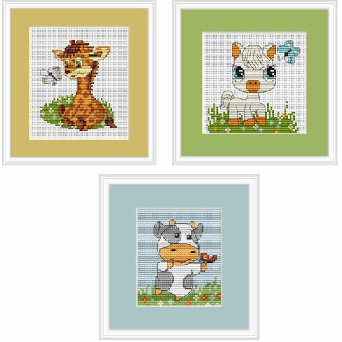 Animal Mini Kit Selection - Giraffe, Cow and Pony Cross Stitch Kits