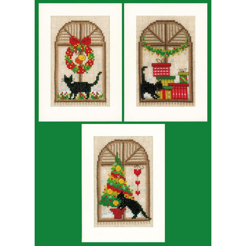 Christmas Atmosphere Cat Themed Cross Stitch Card Kits (Set of 3)