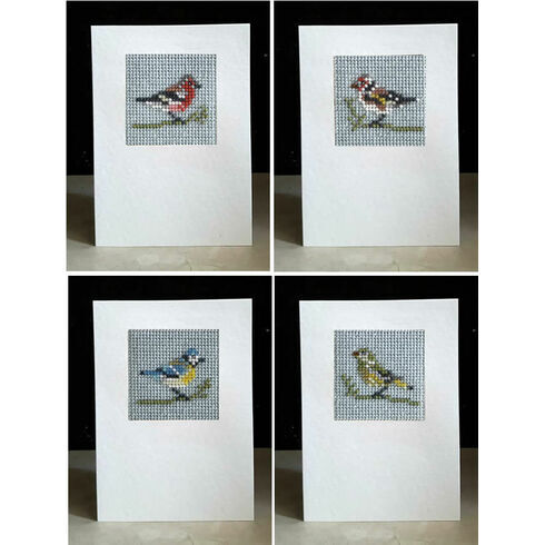 Birds Set Of 4 Mini Beadwork Embroidery Card Kits (Blue Tit, Greenfinch, Chaffinch & Goldfinch)