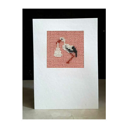 Ophelia The Stork (Pink) Mini Beadwork Embroidery Card Kit