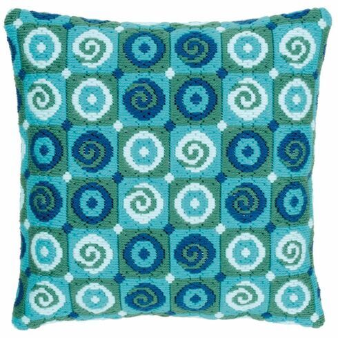 Blue Swirls Long Stitch Cushion Panel Kit