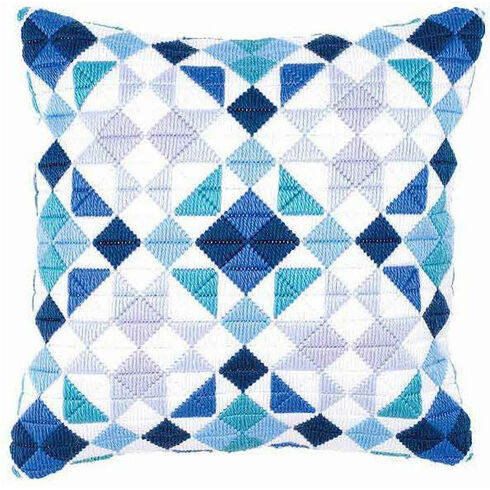 Blue Triangles Long Stitch Cushion Panel Kit