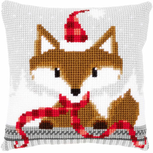Fox In Santa Hat Chunky Cross Stitch Cushion Panel Kit