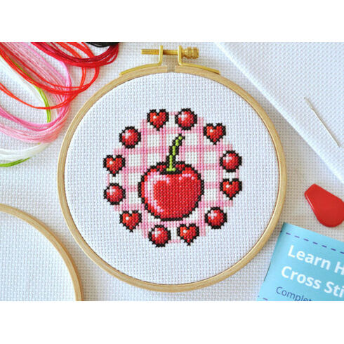 Beginners Cherry - Learn How To Cross Stitch Complete Tutorial Kit