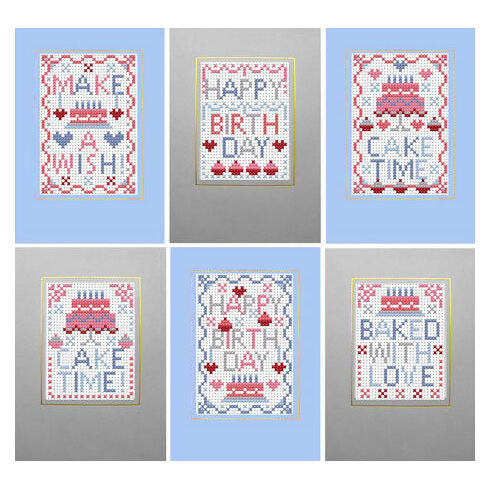 Cake Time Cross Stitch Birthday Card Kits (Set Of 6)