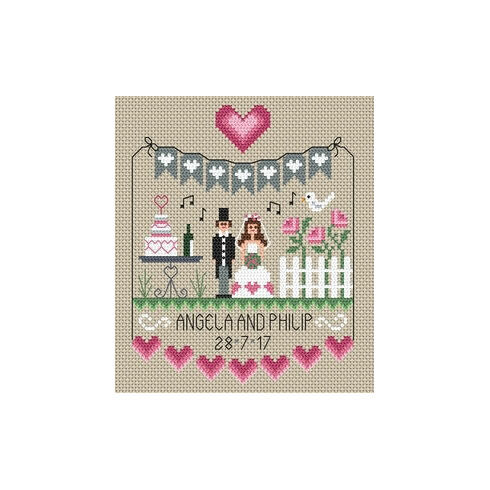 Pink Hearts Wedding Sampler Cross Stitch Kit