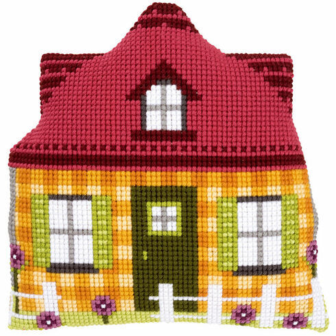 Yellow House Shaped Cushion Cover Cross Stitch Kit