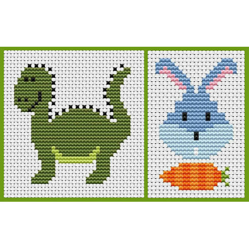 Sew Simple Set Of 2 Cross Stitch Kits - Dinosaur & Bunny Head